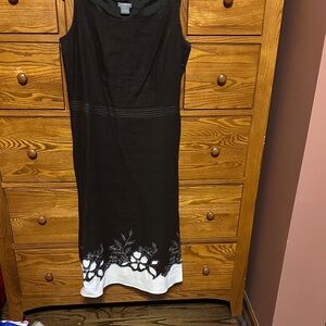 Ann Taylor Brown Midi Dress with White Floral Hem